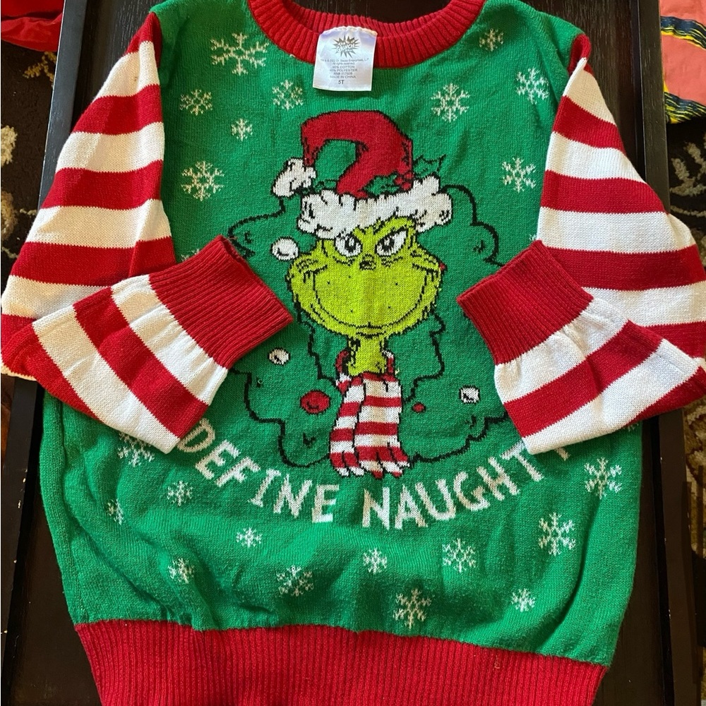 Kids Long Sleeve Christmas Grinch Sweater 5T